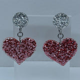 Large dangly Heart Glitter stud Earrings,  Kitsch Fun,  5.5 cm long