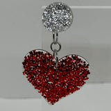 Large dangly Heart Glitter stud Earrings,  Kitsch Fun,  5.5 cm long