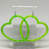 Lots of colours. Huge heart hoop plastic silver charm oversized heart Acrylic Earrings Kitsch Fun 9.5 cm Long