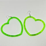 Lots of colours. Huge heart hoop plastic silver charm oversized heart Acrylic Earrings Kitsch Fun 9.5 cm Long