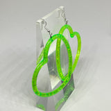 Lots of colours. Huge heart hoop plastic silver charm oversized heart Acrylic Earrings Kitsch Fun 9.5 cm Long