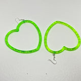 Lots of colours. Huge heart hoop plastic silver charm oversized heart Acrylic Earrings Kitsch Fun 9.5 cm Long