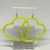 Lots of colours. Huge heart hoop plastic silver charm oversized heart Acrylic Earrings Kitsch Fun 9.5 cm Long