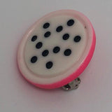 Small 2.7cm Fruit slice brooch made from resin.  badge pin . Roll safety catch. Pick your fruit