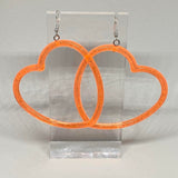 Lots of colours. Huge heart hoop plastic silver charm oversized heart Acrylic Earrings Kitsch Fun 9.5 cm Long
