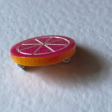 Small 2.7cm Fruit slice brooch made from resin.  badge pin . Roll safety catch. Pick your fruit