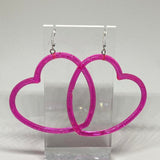 Lots of colours. Huge heart hoop plastic silver charm oversized heart Acrylic Earrings Kitsch Fun 9.5 cm Long