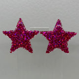 1 pair of Large star Glitter stud Earrings,  Kitsch Fun,  3.5 cm 35mm