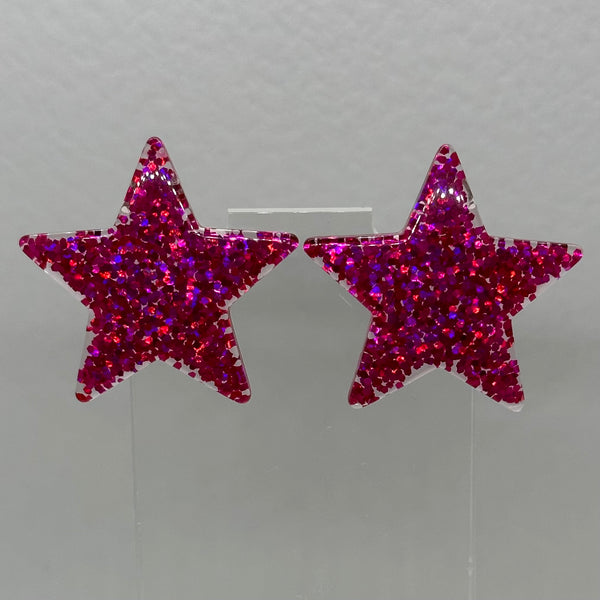 1 pair of Large star Glitter stud Earrings,  Kitsch Fun,  3.5 cm 35mm