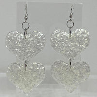 double oversized heart earrings, 8.2 cm long.  Glitter Charms Acrylic Earrings