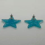 1 pair of Large star Glitter stud Earrings,  Kitsch Fun,  3.5 cm 35mm