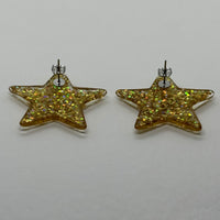 1 pair of Large star Glitter stud Earrings,  Kitsch Fun,  3.5 cm 35mm