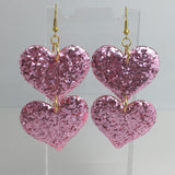 double oversized heart earrings, 8.2 cm long.  Glitter Charms Acrylic Earrings