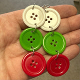 Extra Large button earrings on hooks.  11 cm long ( 4.33 inches ) pick your colour