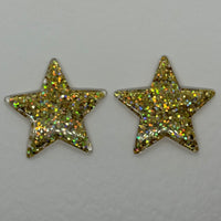 1 pair of Large star Glitter stud Earrings,  Kitsch Fun,  3.5 cm 35mm