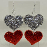 double oversized heart earrings, 8.2 cm long.  Glitter Charms Acrylic Earrings