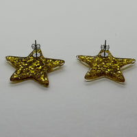 1 pair of Large star Glitter stud Earrings,  Kitsch Fun,  3.5 cm 35mm