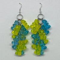 Rainbow gummy bear Dangle waterfall earrings colour hooks , 9 cm long ( 3.5 inches )