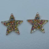 1 pair of Large star Glitter stud Earrings,  Kitsch Fun,  3.5 cm 35mm