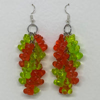 Rainbow gummy bear Dangle waterfall earrings colour hooks , 9 cm long ( 3.5 inches )