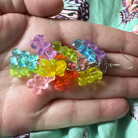 Rainbow gummy bear Dangle waterfall earrings colour hooks , 9 cm long ( 3.5 inches )