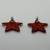 1 pair of Large star Glitter stud Earrings,  Kitsch Fun,  3.5 cm 35mm