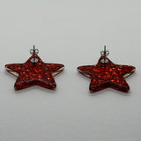 1 pair of Large star Glitter stud Earrings,  Kitsch Fun,  3.5 cm 35mm