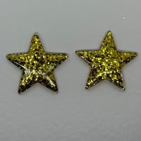 1 pair of Large star Glitter stud Earrings,  Kitsch Fun,  3.5 cm 35mm