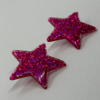 1 pair of Large star Glitter stud Earrings,  Kitsch Fun,  3.5 cm 35mm