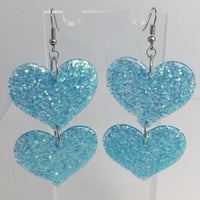 double oversized heart earrings, 8.2 cm long.  Glitter Charms Acrylic Earrings