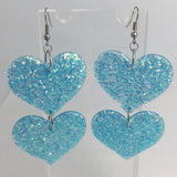 double oversized heart earrings, 8.2 cm long.  Glitter Charms Acrylic Earrings