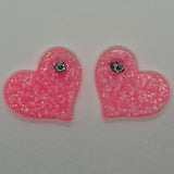 1 pair of Large  Heart Glitter stud Earrings,  Kitsch Fun,  3.5 cm 35mm