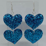 double oversized heart earrings, 8.2 cm long.  Glitter Charms Acrylic Earrings