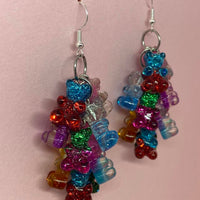 Rainbow gummy bear Dangle waterfall earrings colour hooks , 9 cm long ( 3.5 inches )