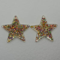 1 pair of Large star Glitter stud Earrings,  Kitsch Fun,  3.5 cm 35mm