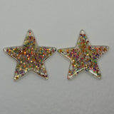 1 pair of Large star Glitter stud Earrings,  Kitsch Fun,  3.5 cm 35mm