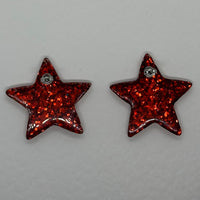 1 pair of Large star Glitter stud Earrings,  Kitsch Fun,  3.5 cm 35mm