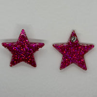 1 pair of Large star Glitter stud Earrings,  Kitsch Fun,  3.5 cm 35mm