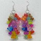 Rainbow gummy bear Dangle waterfall earrings colour hooks , 9 cm long ( 3.5 inches )