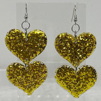 double oversized heart earrings, 8.2 cm long.  Glitter Charms Acrylic Earrings