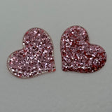 1 pair of Large  Heart Glitter stud Earrings,  Kitsch Fun,  3.5 cm 35mm