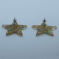 1 pair of Large star Glitter stud Earrings,  Kitsch Fun,  3.5 cm 35mm