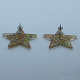 1 pair of Large star Glitter stud Earrings,  Kitsch Fun,  3.5 cm 35mm