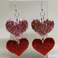 double oversized heart earrings, 8.2 cm long.  Glitter Charms Acrylic Earrings