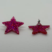 1 pair of Large star Glitter stud Earrings,  Kitsch Fun,  3.5 cm 35mm