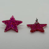 1 pair of Large star Glitter stud Earrings,  Kitsch Fun,  3.5 cm 35mm