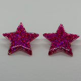 1 pair of Large star Glitter stud Earrings,  Kitsch Fun,  3.5 cm 35mm