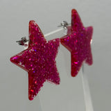 1 pair of Large star Glitter stud Earrings,  Kitsch Fun,  3.5 cm 35mm