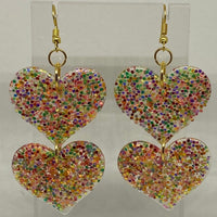 double oversized heart earrings, 8.2 cm long.  Glitter Charms Acrylic Earrings