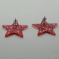 1 pair of Large star Glitter stud Earrings,  Kitsch Fun,  3.5 cm 35mm